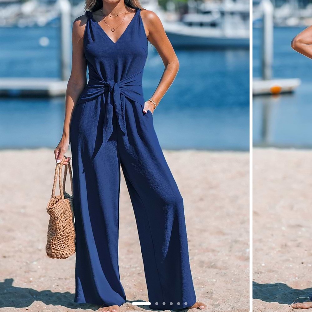 Navy Sleeveless Straight Leg Jumpsuit